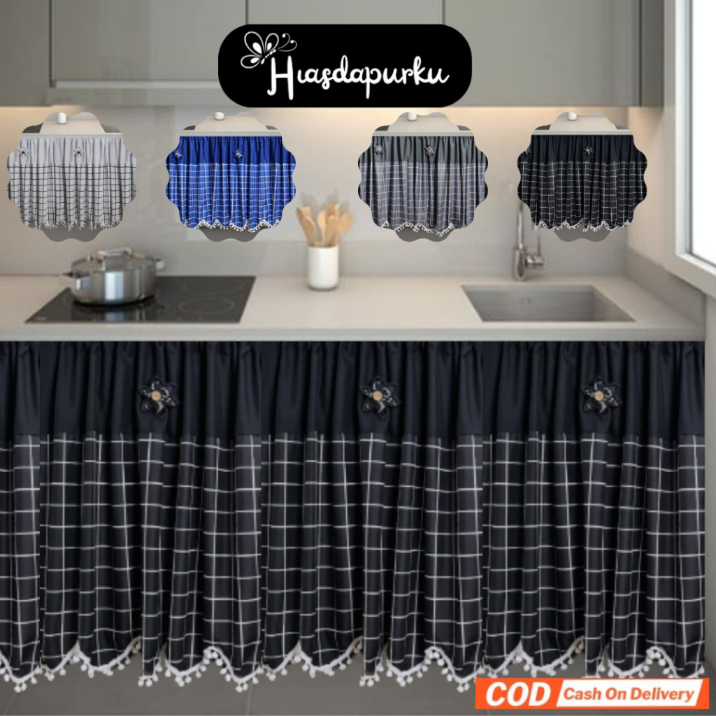 Gorden Kolong Dapur/Tirai Kolong Dapur/Hordeng Kolong Model Kotak Estetik