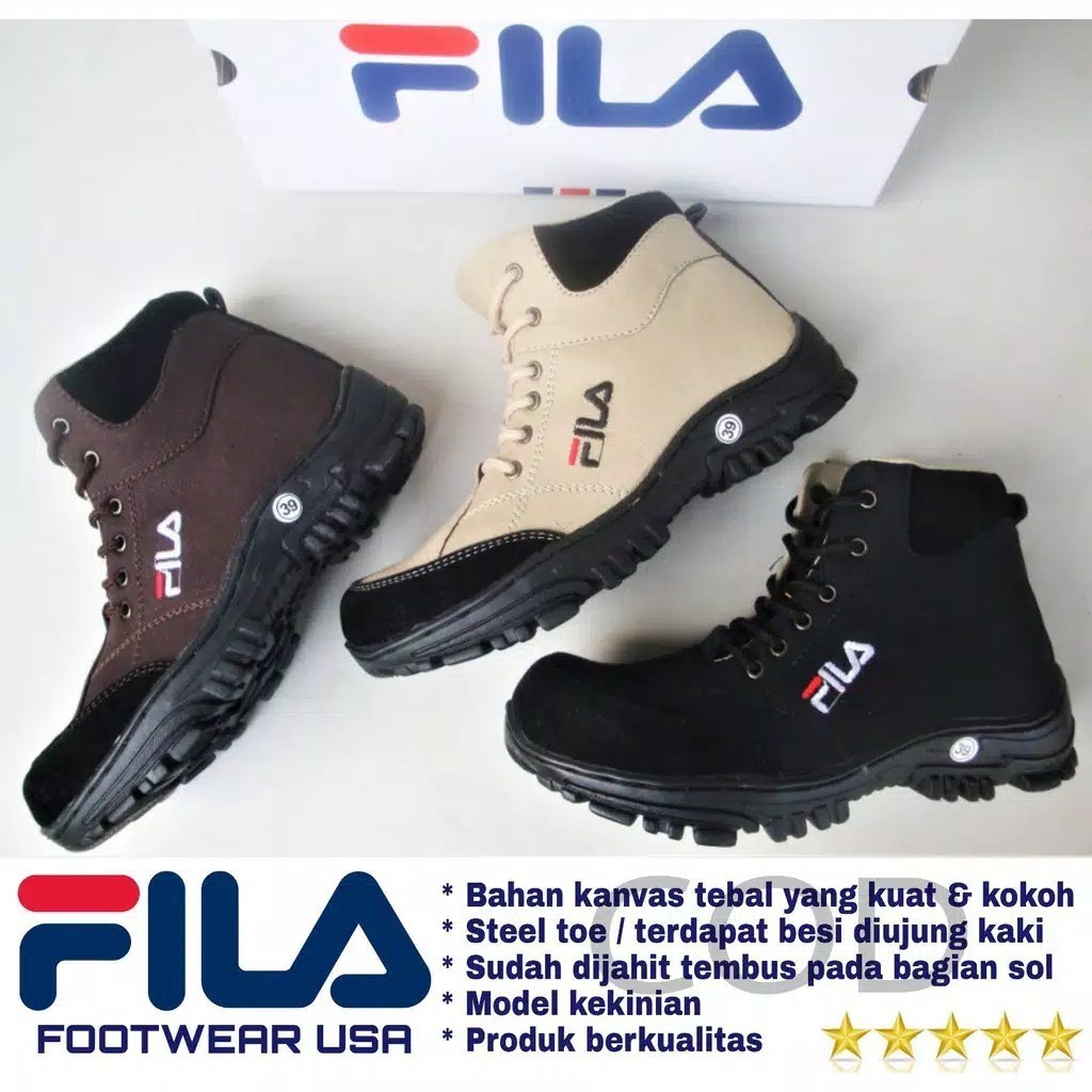 Sepatu Boots Fila Safety Ujung Besi Trucking Hiking Murah Berkualitas