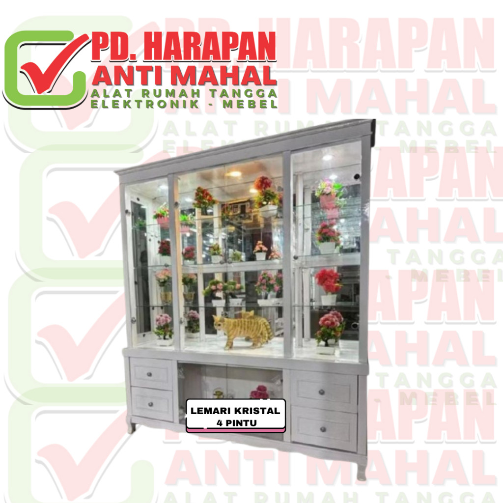 AS LEMARI KRISTAL PUTIH 4PT LUX+LAMPU (LEMARI KRISTAL)*/LEMARI HIAS KRISTAL LAMPU/ LEMARI HIAS RUANG