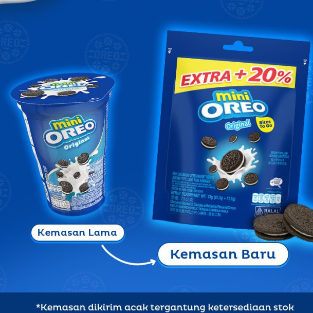 

Mini Oreo Kemasan 20.4 gram dan Kemasan Pouch 61.3 gram Biscuit Mini Yang Berbentuk Seperti Sandwich dan Memiliki Krim Vanilad/Strawberry/Coklat Didalmnya