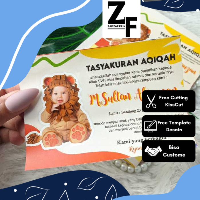 

ZAF Stiker Label Tasyakuran Aqiqah Custom Sticker Persegi Nama Bayi Ucapan Kelahiran Akikah