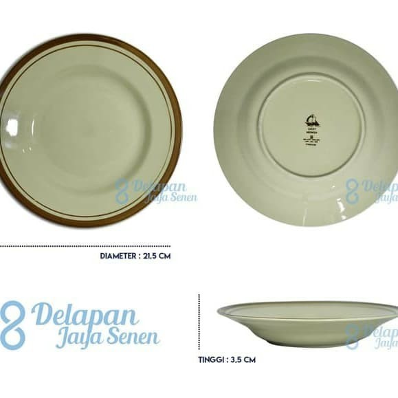 TERLARIS Piring Beling Lis Coklat 8" | Piring Makan Nasi | Piring Nasi Goreng COD