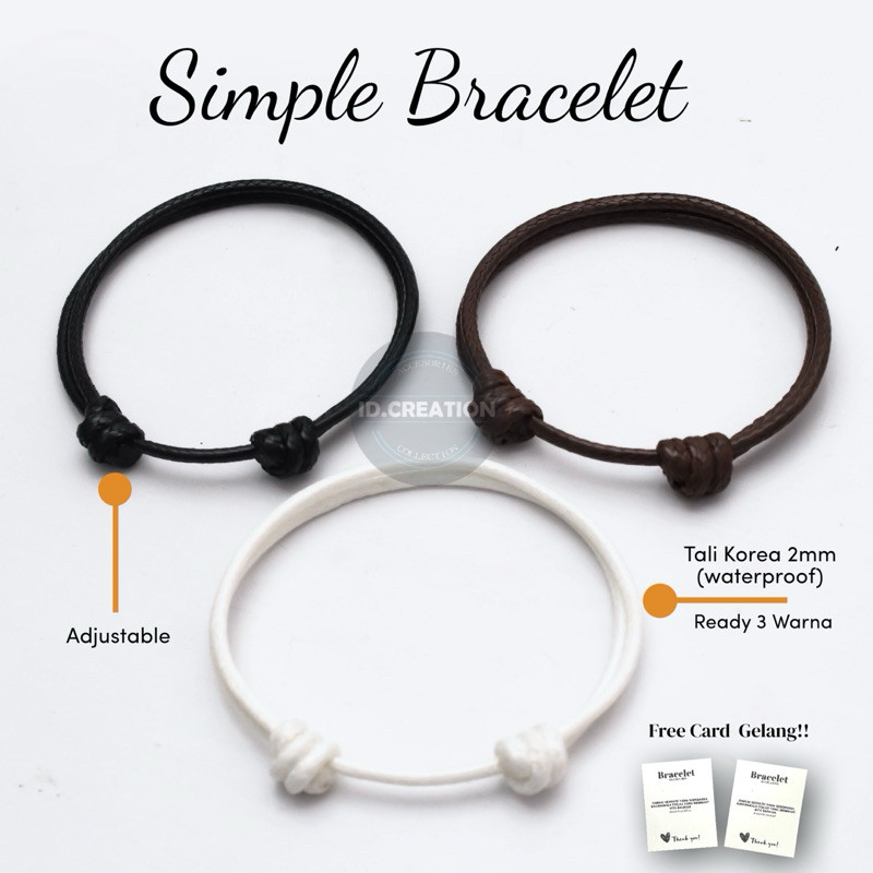 Gelang Polos Simpel - Tali Korea 2mm Hitam Coklat Putih Untuk Pria Wanita (1 Pcs)