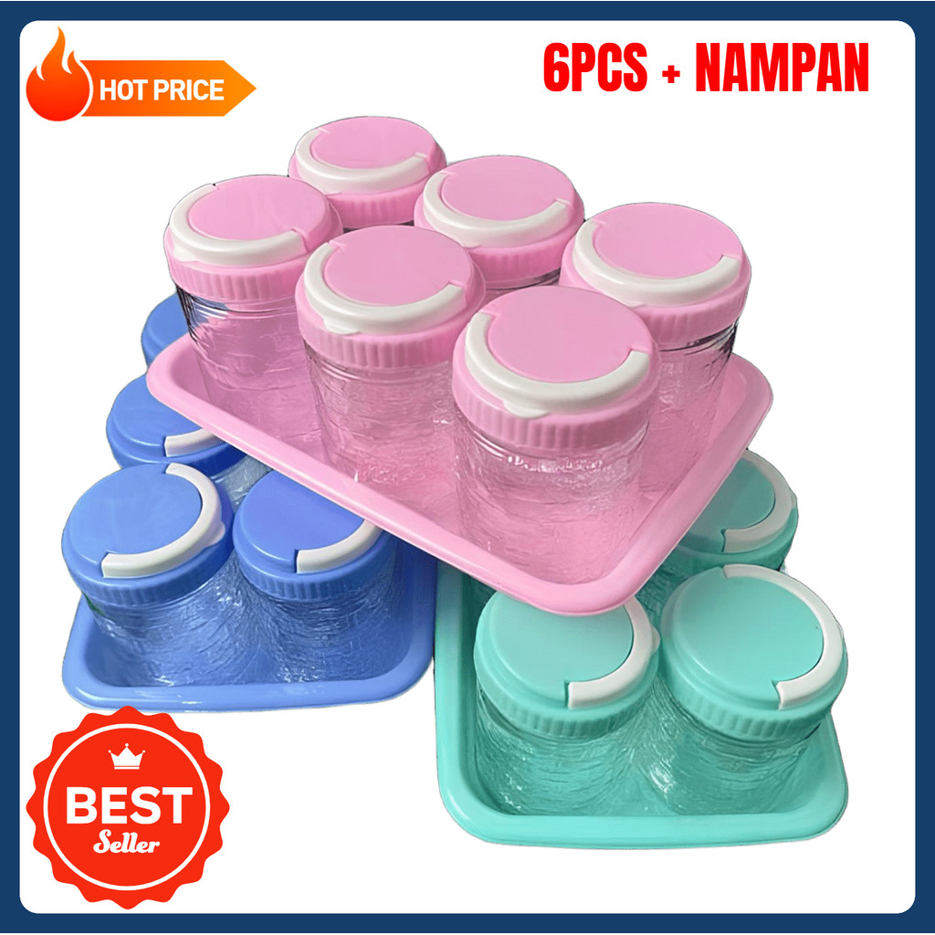 Toples Kue Toples Plastik Candy 6 Pcs + Nampan - Food Grade BPA Free, Transparan dengan Tutup Warna 