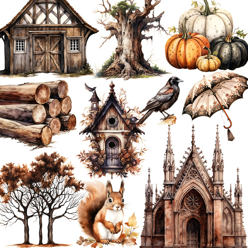 12Pcs/Pack Vintage Gothic Autumn Sticker DIY Craft Scrapbooking Album Junk Journal Decorative Sticke