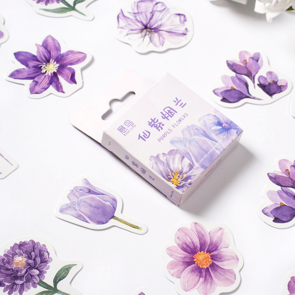 

46 Pcs/pack Romantic Purple Flowers Stickers Decal Paper For Diary Album Notebook Journal Diy Arts Crafts Calendars
