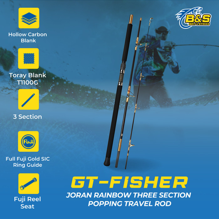 Joran GT Fisher Rainbow Three Section Popping Travel Rod 2.4M Line 4-8 Lure 50g-140gRing FUJI JP137