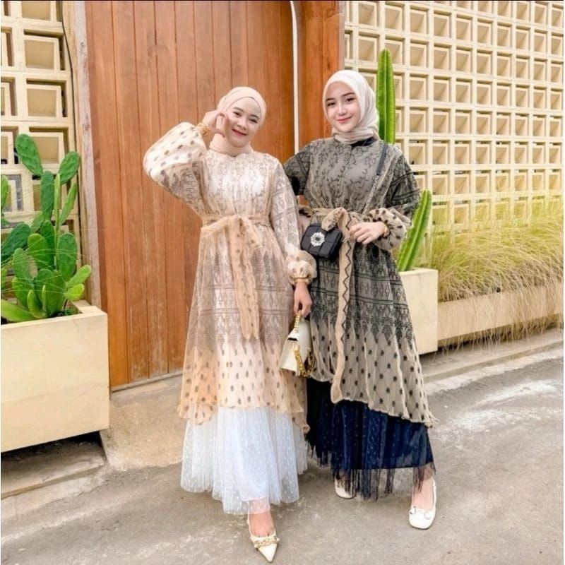 [RAJA PROMO] GAMIS BRUKAT SAPTO MIX TILE DOT PREMIUM /GAMIS BRUKAT BUSUI / DRES RAYA SAPTO
