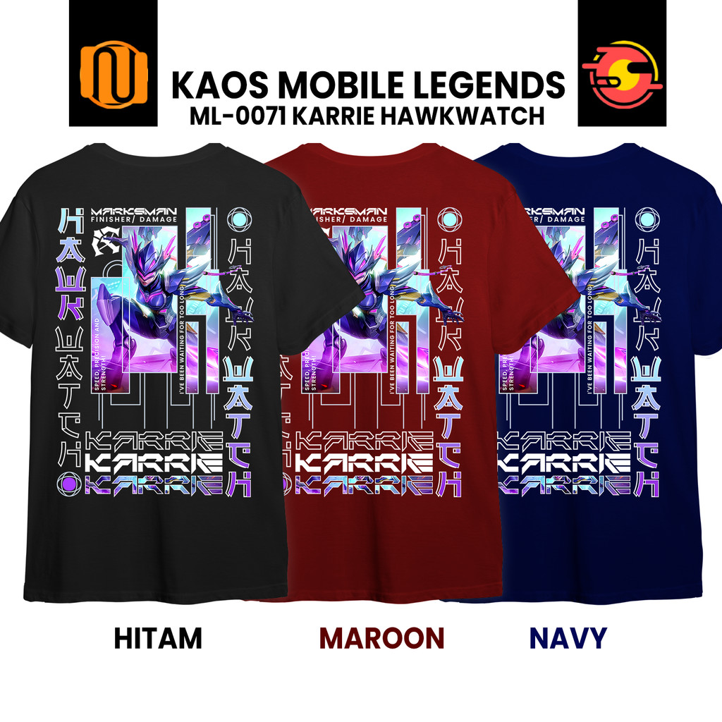 Nuhifa Store Kaos KARRIE HAWKWATCH Lengan Pendek Hitam   Skin EPIC MM Mobile Legeds ML MLBB Distro