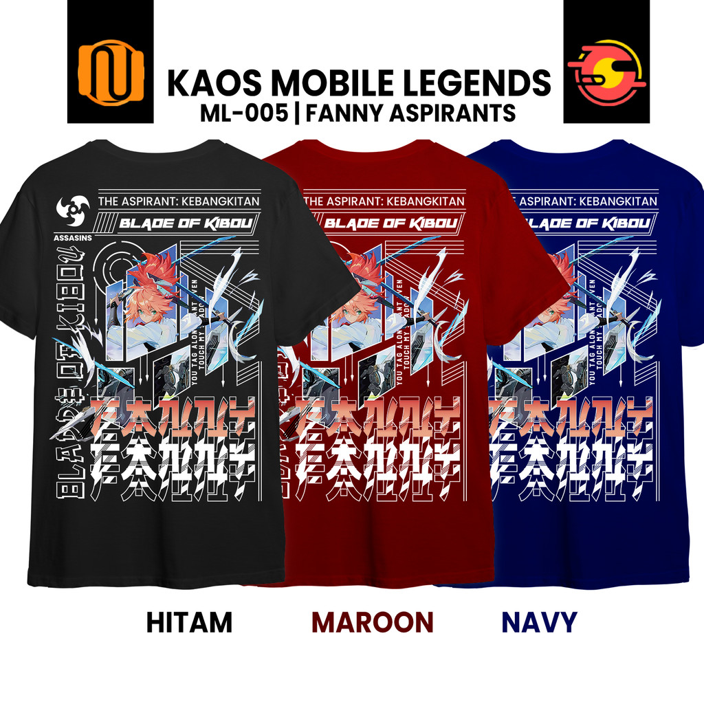 Nuhifa Store Kaos FANNY SKIN ASPIRANTS Assassin Mobile Legeds MLBB Lengan Pendek Hitam  Pria Wanita
