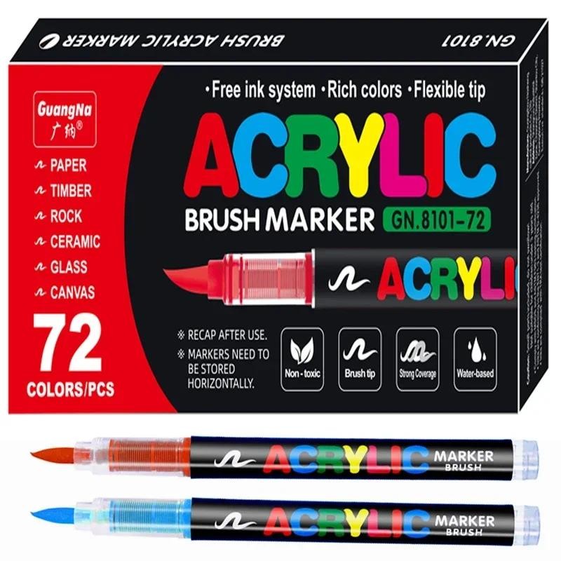 

72 Colors Acrylic Marker Pen for Rock Painting, Brush Tip Paint Markers, Art Supplies Fabric Fabric Markers Waterproof Paint
