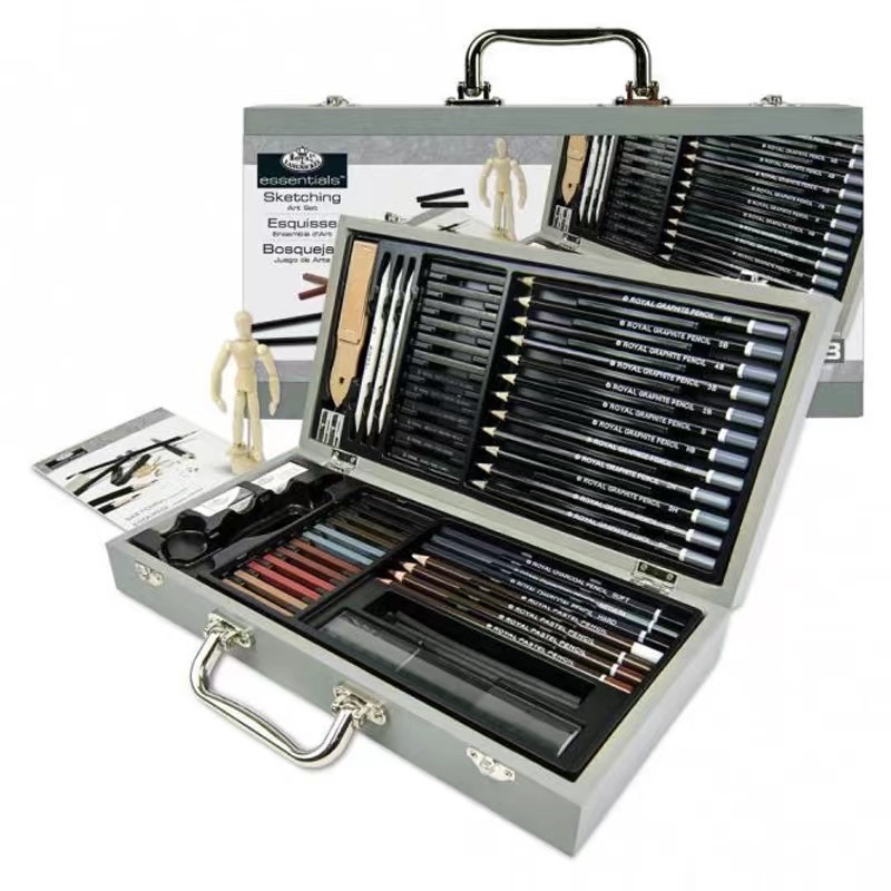 

60Pcs/Set Professional Sketch Pencil Charcoal Brush Wooden Box Sketch Tools Wooden Man Ruler Drawing Painting Set Art Supplies