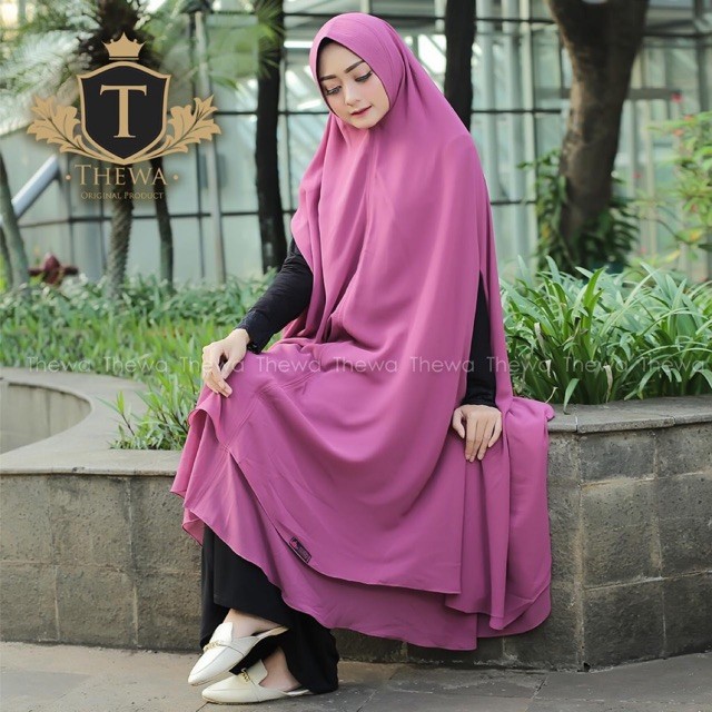 COD THEWA Best Seller Kerudung/khimar/hijab jumbo CARDI / kardigan lengan bolong tangan 2 LAYER CERU