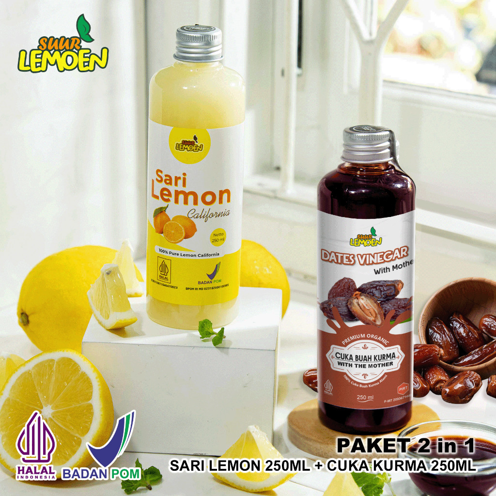 

SUUR LEMOEN Paket Cuka Kurma 250 ml dan Sari Lemon 250 ml