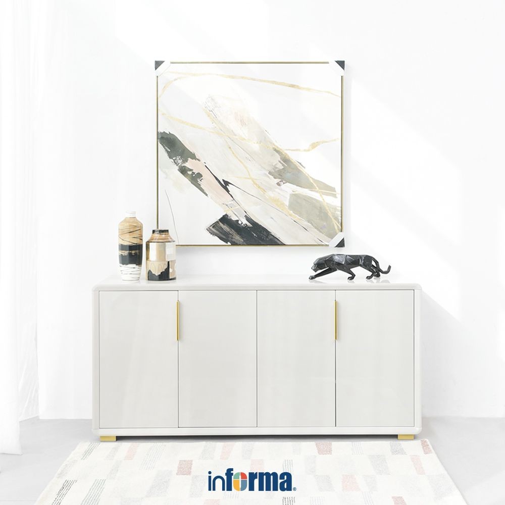 Informa Irvin Lemari Kabinet 4 Pintu High Gloss - Khaki Serbaguna Cabinet Penyimpanan Indoor Furnitu