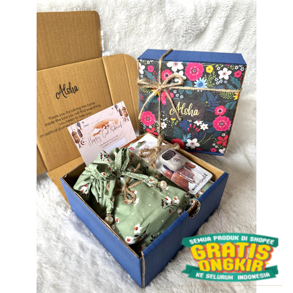 

Hampers Mukena Dewasa Premium Katun Motif 2 in 1 Mini Gift Box Mukenah Hadiah/ keluarga oleh oleh
