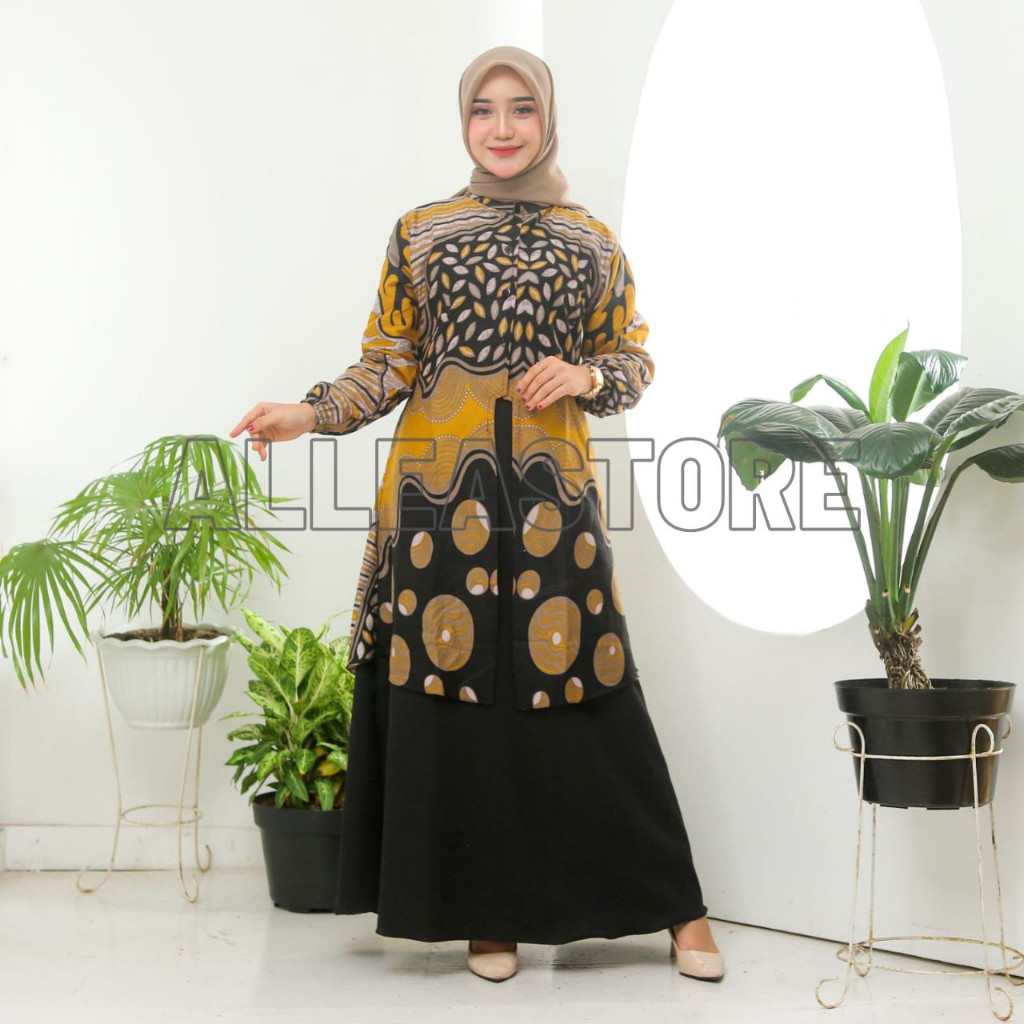 gr43wf Gamis Batik Gamis Motif Kaktus Dress Modern Premium, Dress Muslim, Gamis Batik Kombinasi, Gam