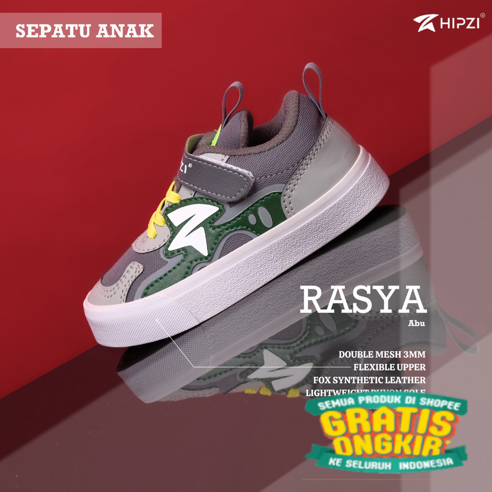 Hipzi - Sepatu Anak RASYA Kids Warna ABU-ABU Size 26-35 Sekolah Laki Laki Perempuan Olahraga Terbaru