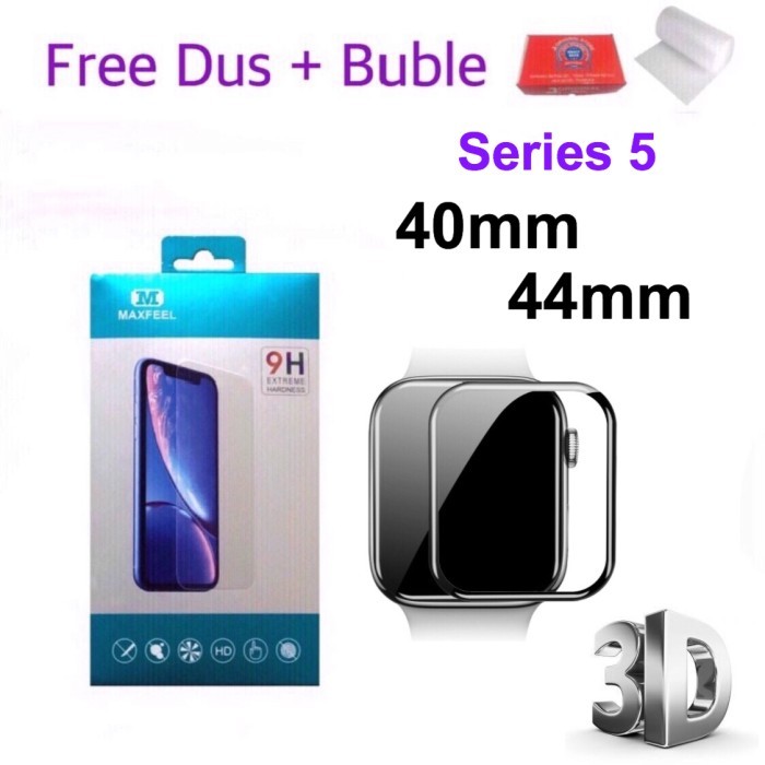 P  R O M O MAXFEEL Tempered Glass 3D Apple Watch iWatch Series 5 40mm 44mm - Hitam List, Series 5 40