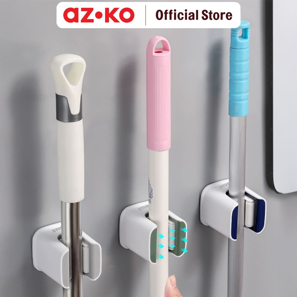 AZKO Stora Gantungan Alat Kebersihan - Abu-Abu Broom Mop Gripper Holder Pelan Sapu Perlengkapan Ruma