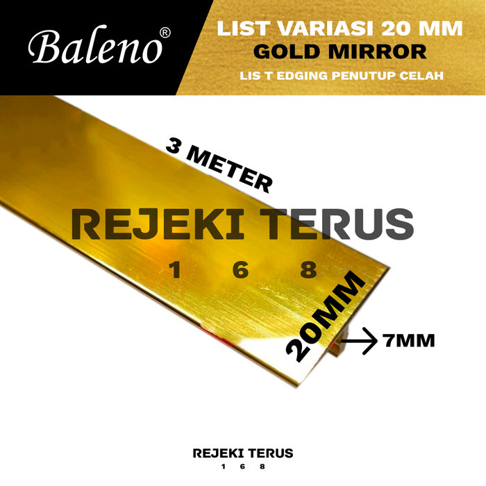 List Lis T Variasi 20 mm Aluminium GOLD MIRROR Penutup Celah Edging