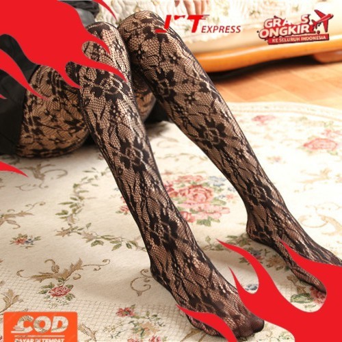 Trend new PH-24 sexy mesh flower stocking pantyhose motif bunga renda hitam lolita ecos