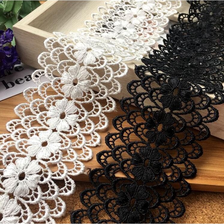 

1 Yard White Black Flower Embroidered Lace Edge Trim Ribbon Applique Sewing Craft For Crochet Wedding Bridal Dress Clothes