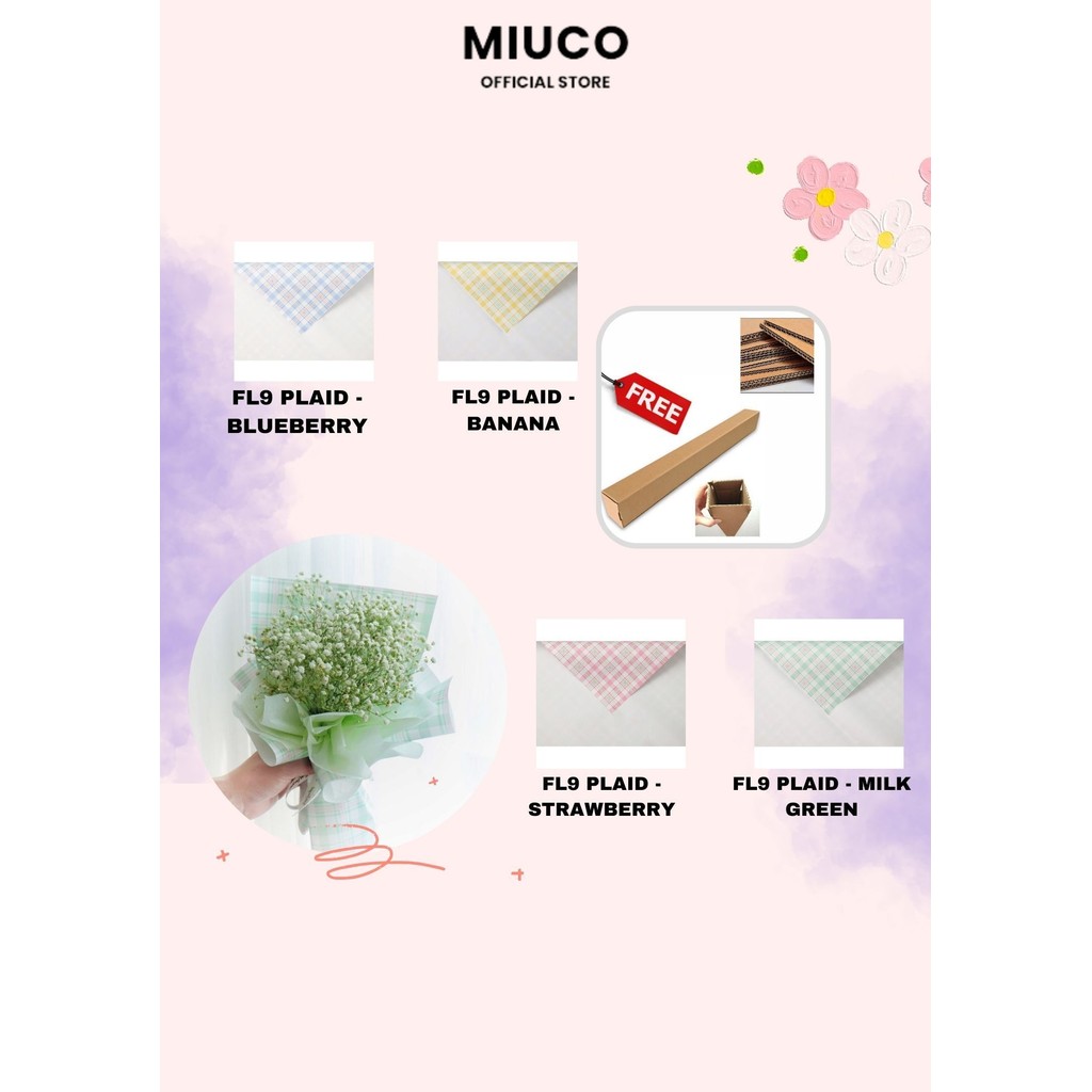 

MIUCO - (5 LEMBAR) - FL9 PLAID Kertas Bunga Buket Motif Kotak Modern Florist Cellophane