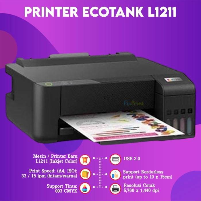 PRINTER EPSON Hitam Print Warna Infus Modif Ink tank Pabrik RESMI L3210 L3211 AIO / Scanner Flatbed 