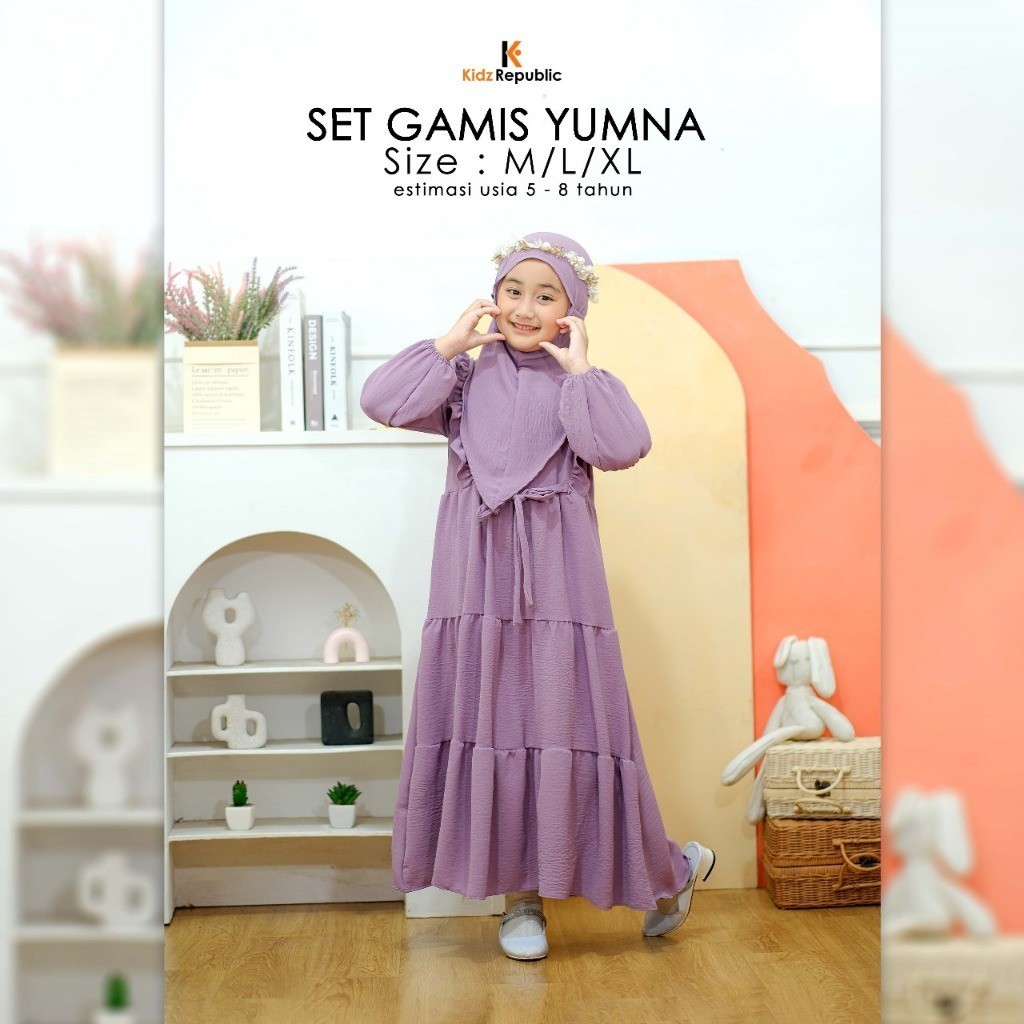 Set Gamis Anak Perempuan Lilac - Gamis Lilac Yumna Anak Perempuan 5-8 Tahun
