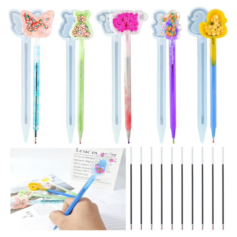 

Quicksand Pen Silicone Mold DIY Kawaii Animal Shape Transparent Pen Holder Epoxy Resin Molds Handmade Crafts Pen Making Suit