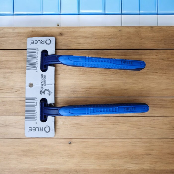 Alat Pisau Cukur Cukuran Kumis Jenggot Bulu 2 / 3 / 4  Mata Pisau Stainless Steel Anti Karat Selip Grip Gagang Anti Slip Razor Shaver Dengan Strip Sabun Pelicin Disposable Garuk Orlee Xavier 3 Shaving Biru OR-113XV Biru Kuning