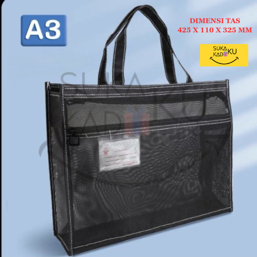 

ANDMA Document Bag Zipper Mesh Map Organizer Dokumen Berkas A4 Transparan - Hitam