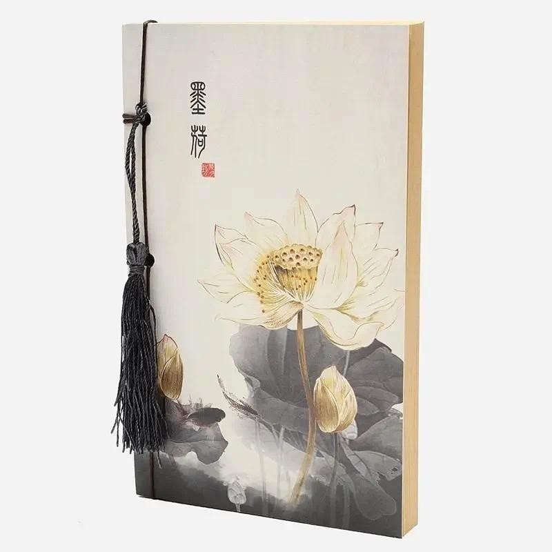 

Chinese Style Lotus Vintage Notebook with Tassel Blank Kraft Portable Craft Blank Mini Notebook Notepad