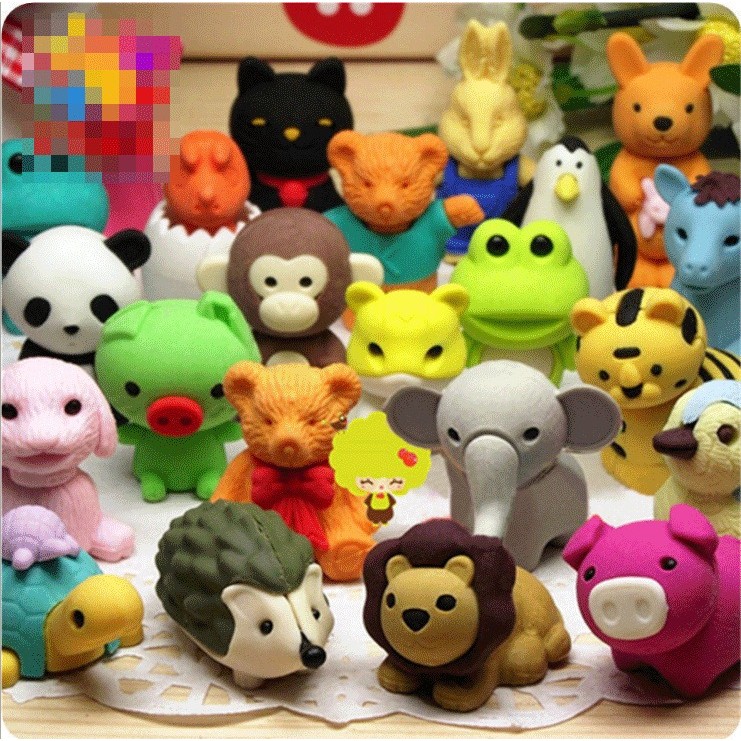 

10PCS Cute Animal Shaped Eraser Cartoon Design Eraser Stationery Puzzle Eraser Toys