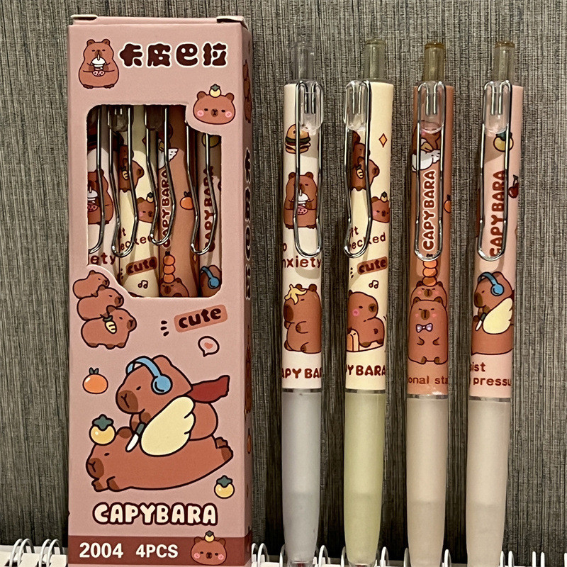 

4Pcs/set Cartoon Lovely Capybara Gel Pen Kawaii Black Ink Gel Pen Student Stationery School Office Supplies Kids Birthday Gifts