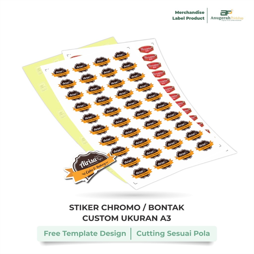 

STIKER LABEL KEMASAN, PACKAGING CHROMO/BONTAK ukuran A3+