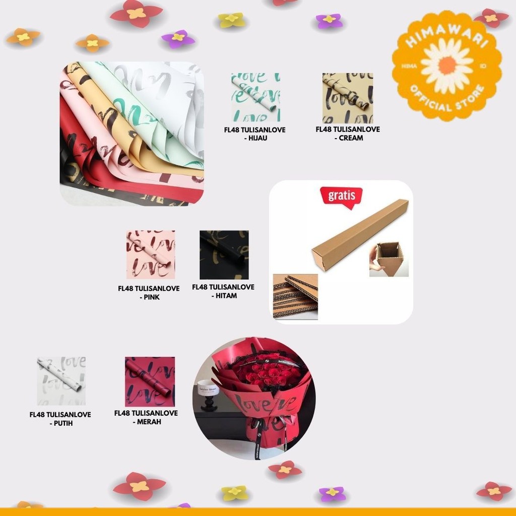

HIMA - FL48 TULISAN LOVE Kertas Bunga Paper Buket Motif Cellophane