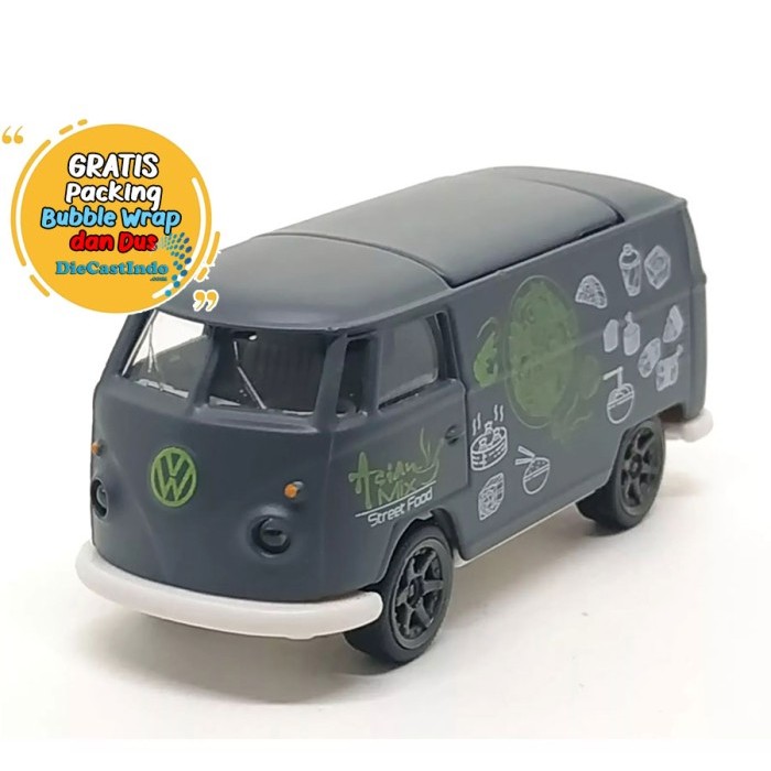 Majorette Car Collectable Wheel Display Pomade Open Box VVolkswagen T1 Food Truck Abu-Abu