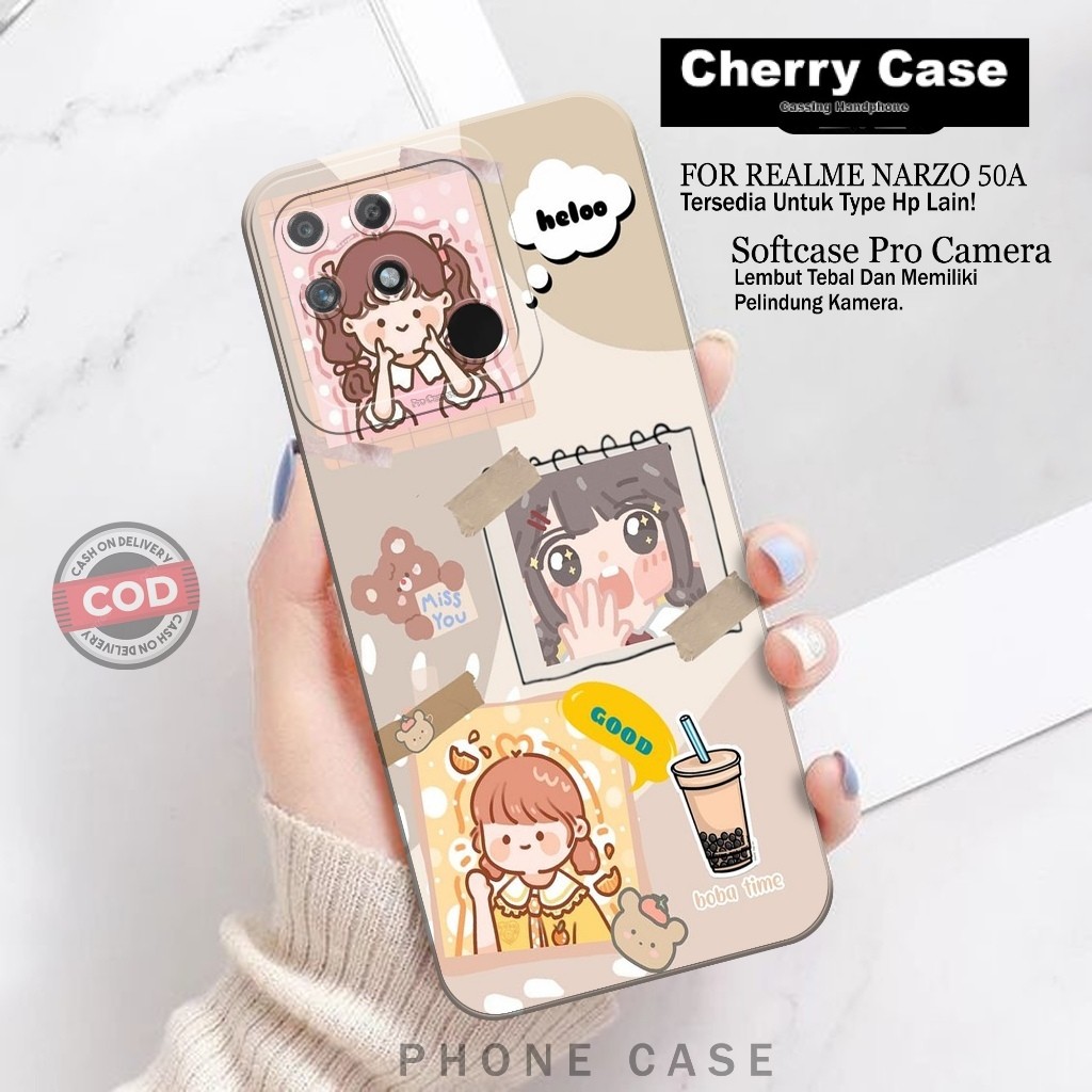 Softcase Hp Realme Narzo 50A Fashion Case Kartun Case Realme Narzo 50A Silikon TPU Pro Camera Casing