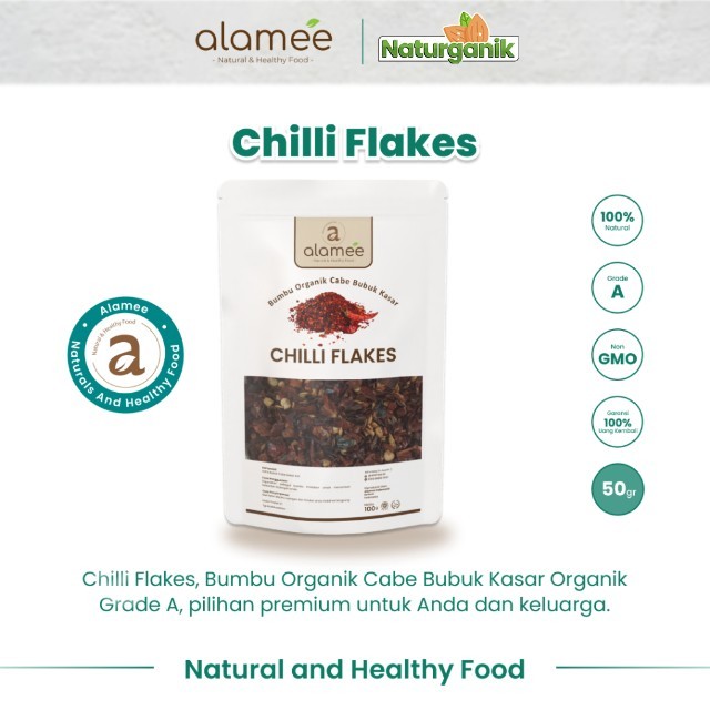 

ALAMEE Cabe Bubuk Kasar Chilli Flakes Cabai Bumbu Dapur Instan Organik Tanpa Campuran 50 Gram Naturganik