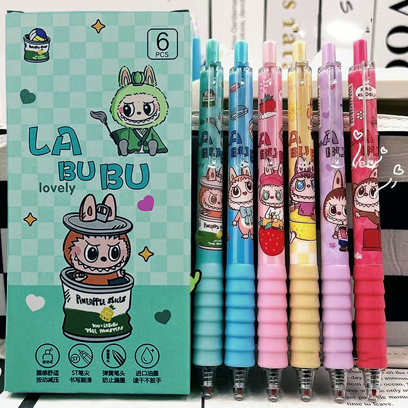 

4/6Pcs Kawaii Cute Labubu Gel Pen Quick-Drying Writing Smooth Pen Cartoon Pressing Neutral Pen School Supplies Stationery