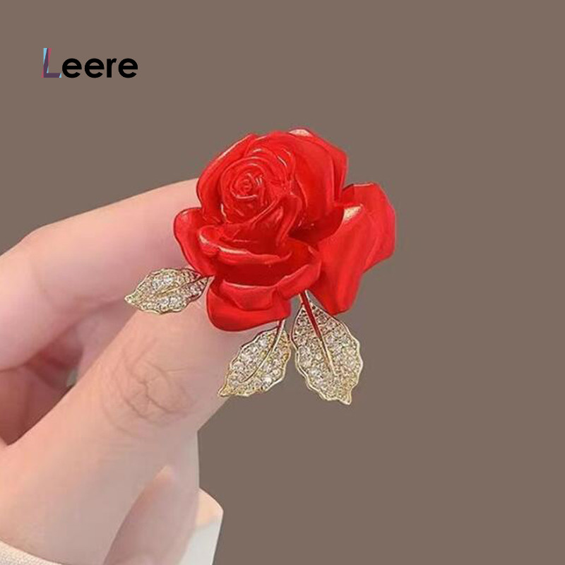 LEERE -Bros Jilbab Wanita Pin Bros Mawar Warna Emas Peniti Berlian Imitasi untuk Fashion Wanita berh