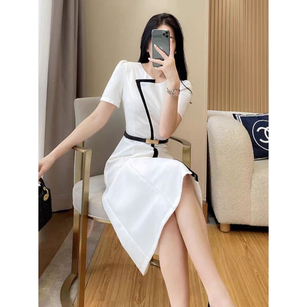 FREE ONGKIR FAN DRESS KOREA PUTIH MEWAH ELEGAN/GAUN PESTA HITAM KOREA