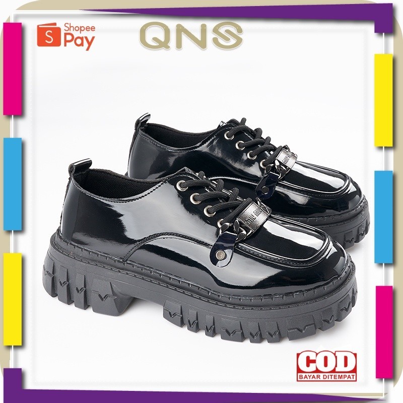 UKURAN SIZE 37 38 39 40 41 42 43 44 45 / QNS Sepatu Pantofel Wanita Hitam Sepatu Docmart Sepatu Oxfo
