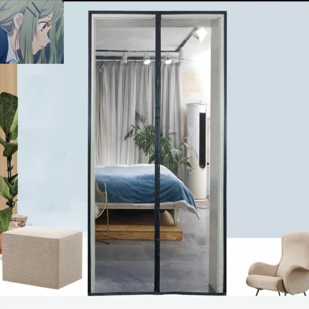 Langsung Tempel tirai pintu magnet anti nyamuk platinum velcro (perekat) polos salur uk.90x210/100x2