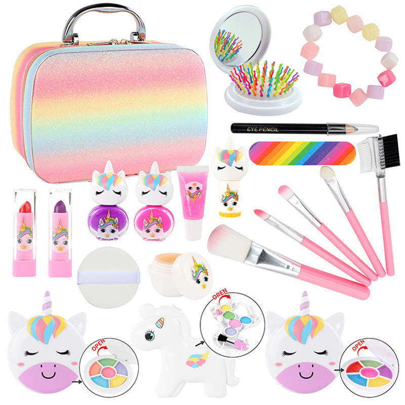 【Ready】Unicorn Pelangi Tas kosmetik children pretend play Make up anak alat dandan anak bisa dihapus