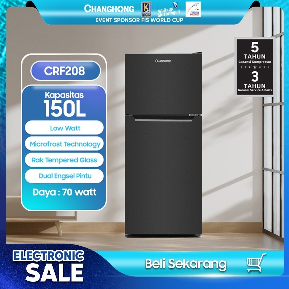 Changhong Kulkas 2 Pintu Refrigerator Kapasitas 150 Liter - CRF208 Black