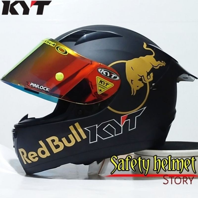 Promo flash sale Helm Full face kyt R-10 Solid Black doft (Paket Ganteng Gratis kaca ori) REDBULL