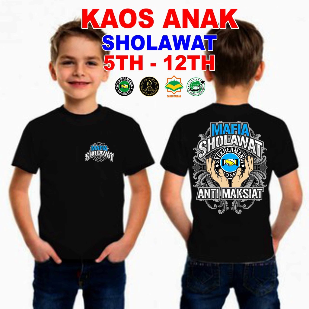 Kaos Sholawat Anak MAFIA BIRU T-shirt Kids Zahir Mania Dekengan Pusat Mafia Sholawat